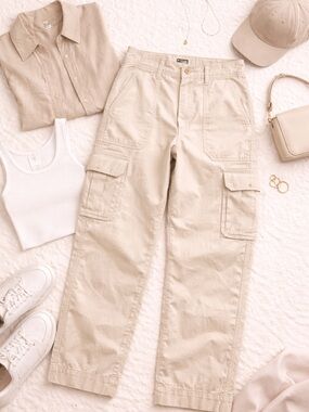 Abercrombie & Fitch Cream Cargo Pants Wide Leg Utility Size 12